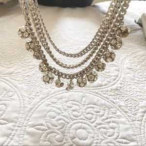 Glam silver layer hanging gem accent necklace